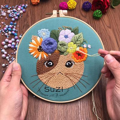 Embroidered Cat New Product Embroidery Diy Three-Dimensional Handmade Couple Basic Production Fabric Embroidery Material Package