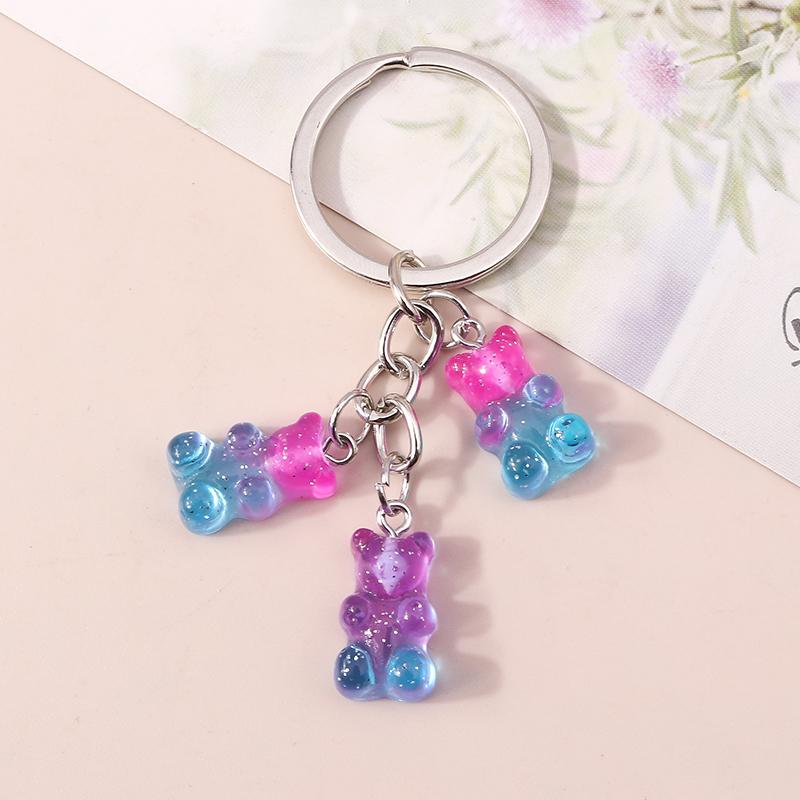 Aihua 12 colors Cute Cartoon Candy Color Gummy Bear Keychains for Women Girls Resin Bear Keychains Sweet Jewelry Gifts