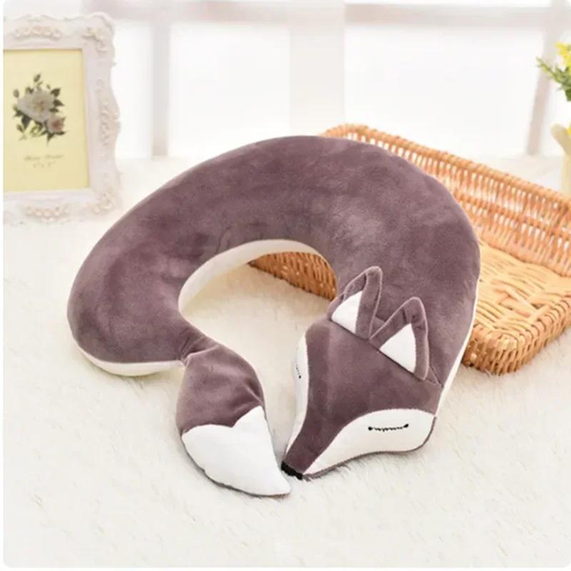 Cute Fox U Shape Neck Pillow Animal Cotton Plush Travel Car Home Pillow Health Care with Eye Mask Nap Animal Pillow Almohada