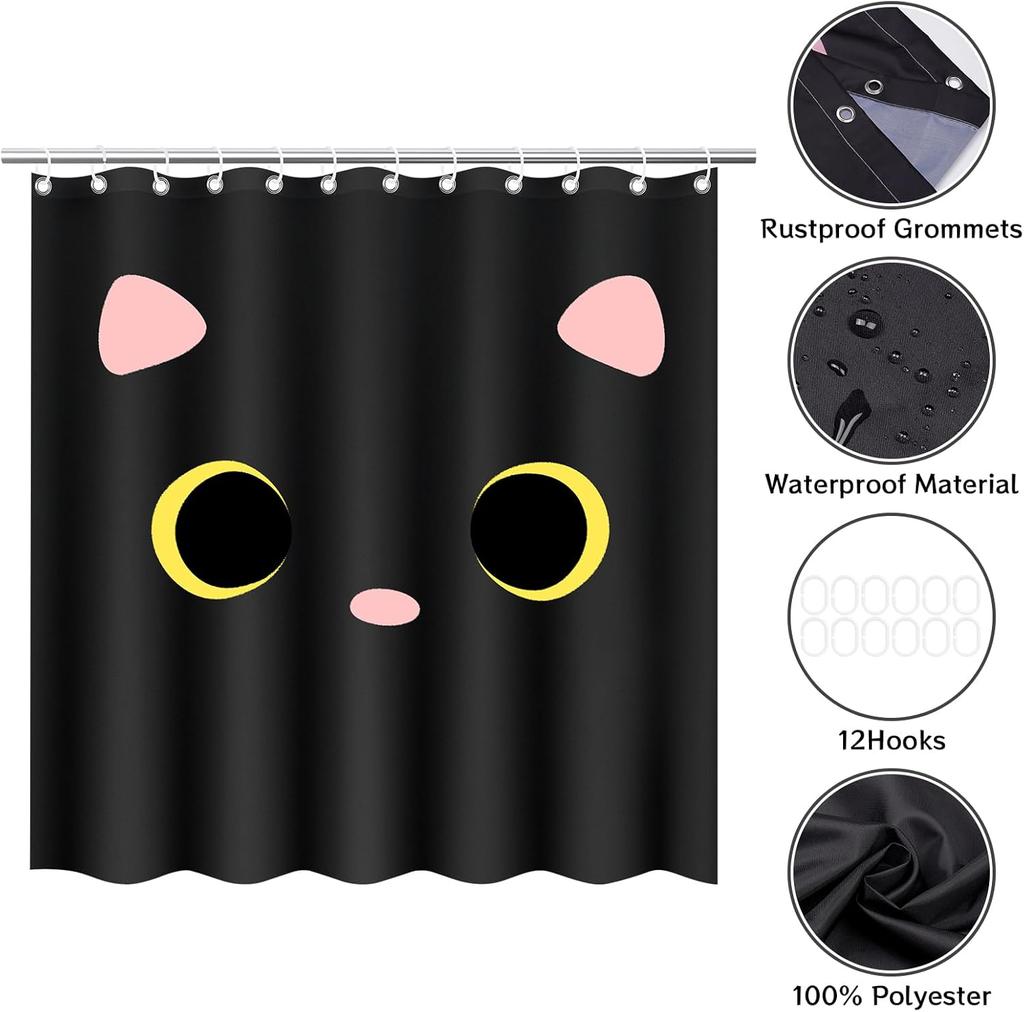 New cat pattern waterproof shower curtain bathroom pendant, creative and cute cartoon design, suitable for home decoration
