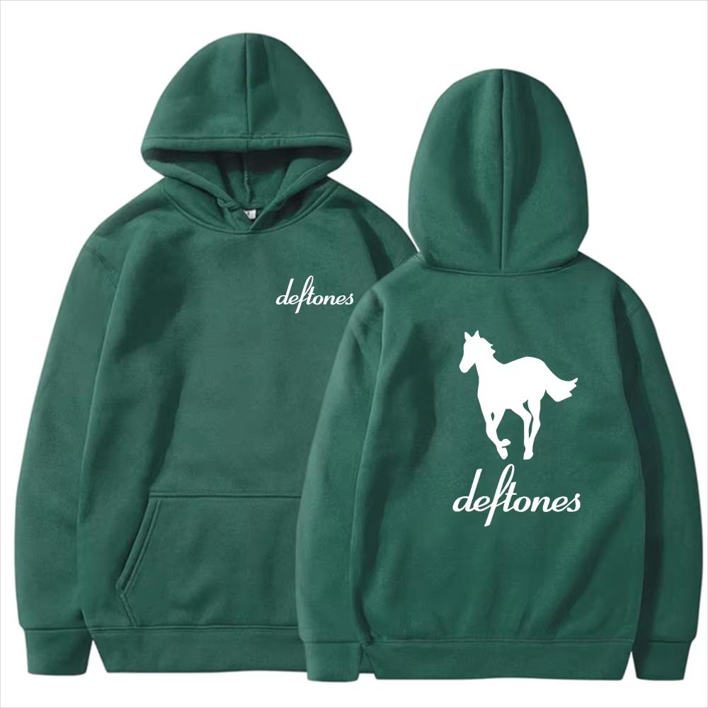 Men's Spring and Autumn New Deftones White Horse Printed Hoodie Fashion Trend Long Sleeve Loose Sports and Leisure Sweatshirt