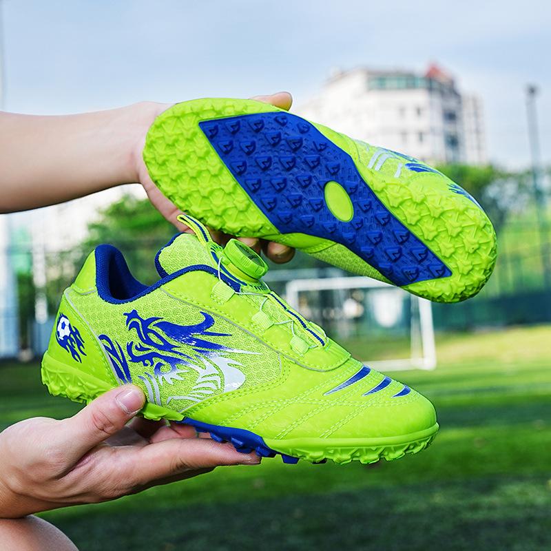 Children's football shoes new student boys sports TF rotating buckle short nail five-a-side indoor leather foot training shoes men