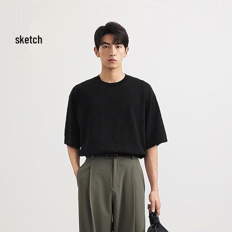 

CROQUIS Men s 2025 Summer Loose Fit Round Neck Short Sleeve Knit T-Shirt L