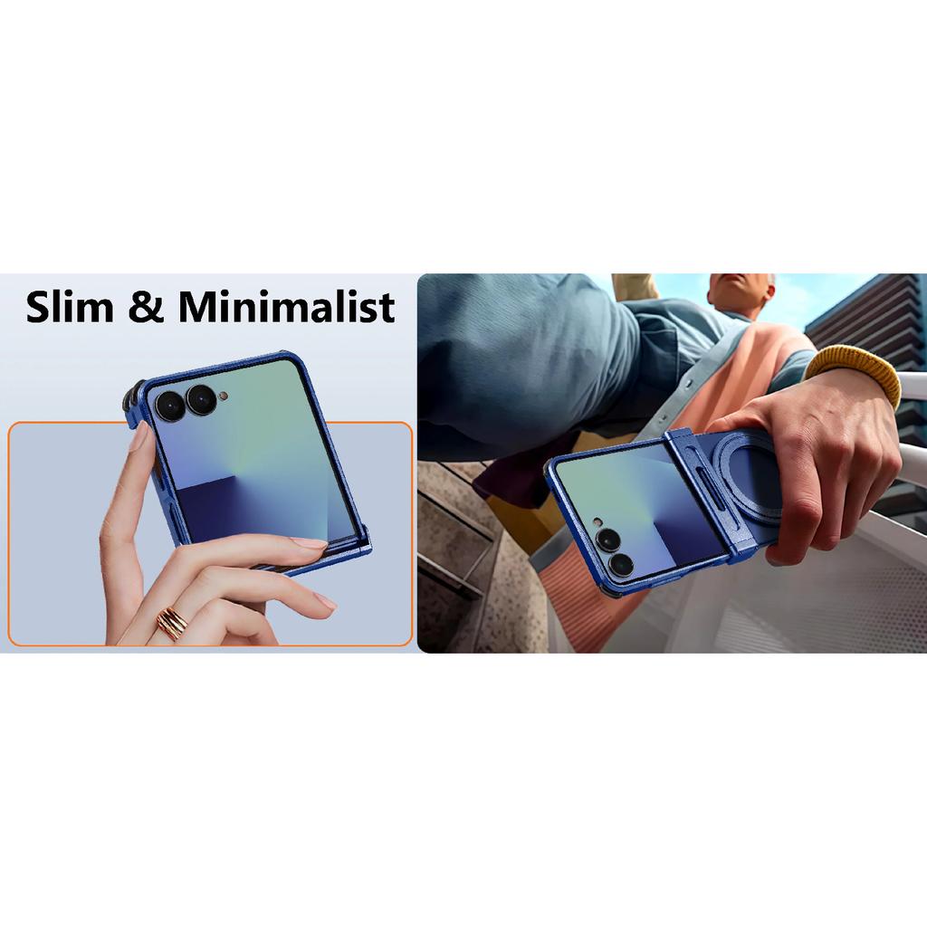 Oatsbasf Metal Phone Case for Samsung Galaxy Z Flip 7 with Stand 360°Rotation Magnetic Bumper Thin Shockproof Protective Cover