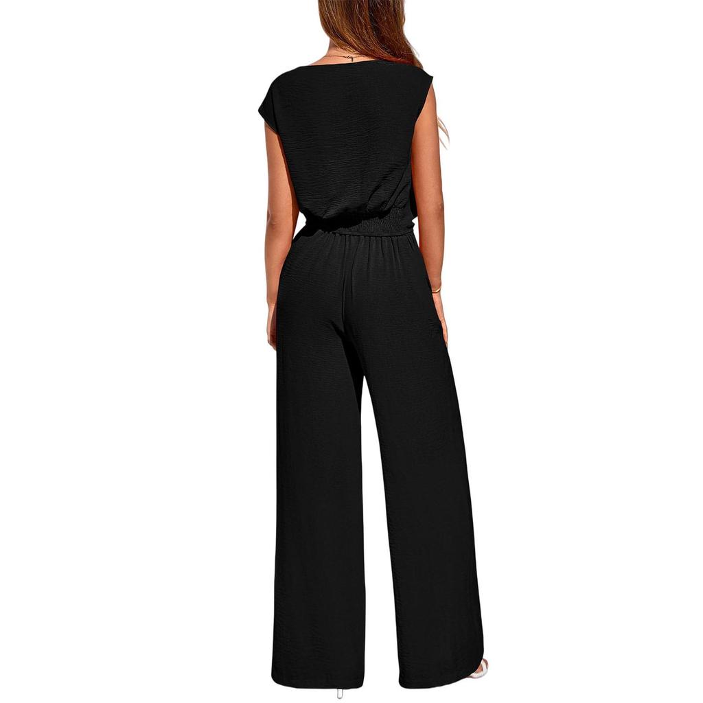 2026 Sleeveless V-neck Lace-up Women's Set: Cropped Wide-leg Pants for Spring/Summer Casual Fashion