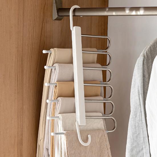 Folding Trouser Rack Stainless Large Capacity Seamless Anti-slip Great Load Bearing Closet Organizer Jeans Skirts Scarf Pants Vertical Storage Hanger