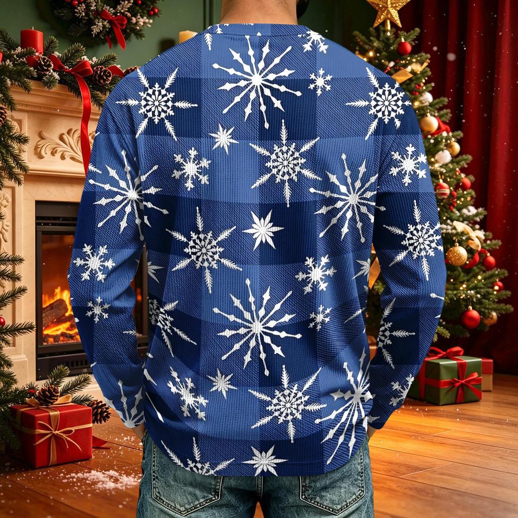 Men's Corduroy Long Sleeve Neck Shirt with Christmas Print for Holiday Casual Wear