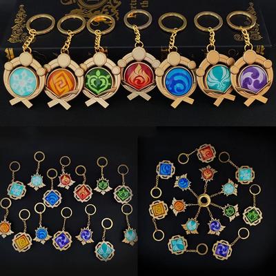 1PC Keychain Luminous KeyRing Game Genshin Impact Eye Of Original God Toy Vision Lnazuma 7 Element Weapons Ganyu