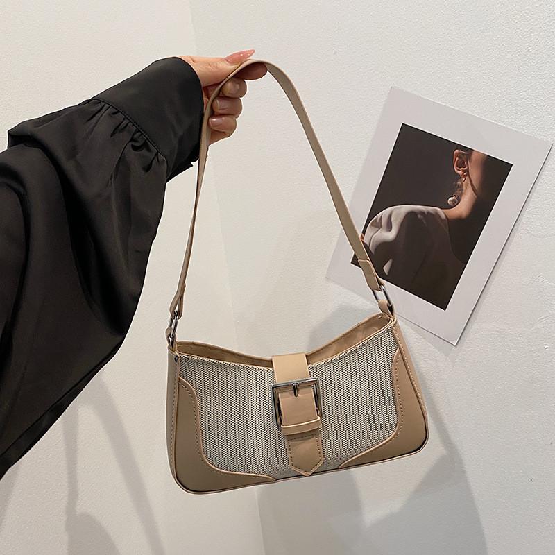 Vintage Contrasting Color Underarm Purse With Large Capacity For Winter Wear