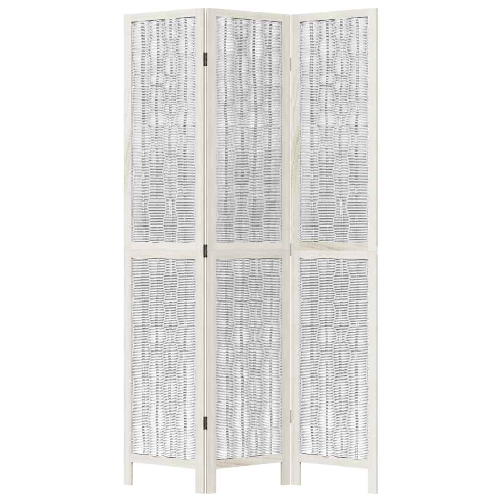 Vidaxl Room Divider, 3-Panel, White, Solid Paulownia Wood
