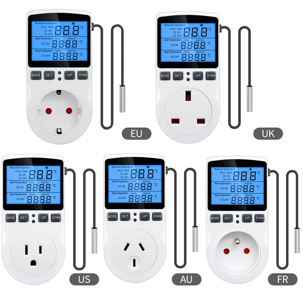 LCD Digital Thermostat Timer Socket EU/US/FR/UK/AU Temperature Controller Outlet with Timer Switch Cooling Heating Sensor