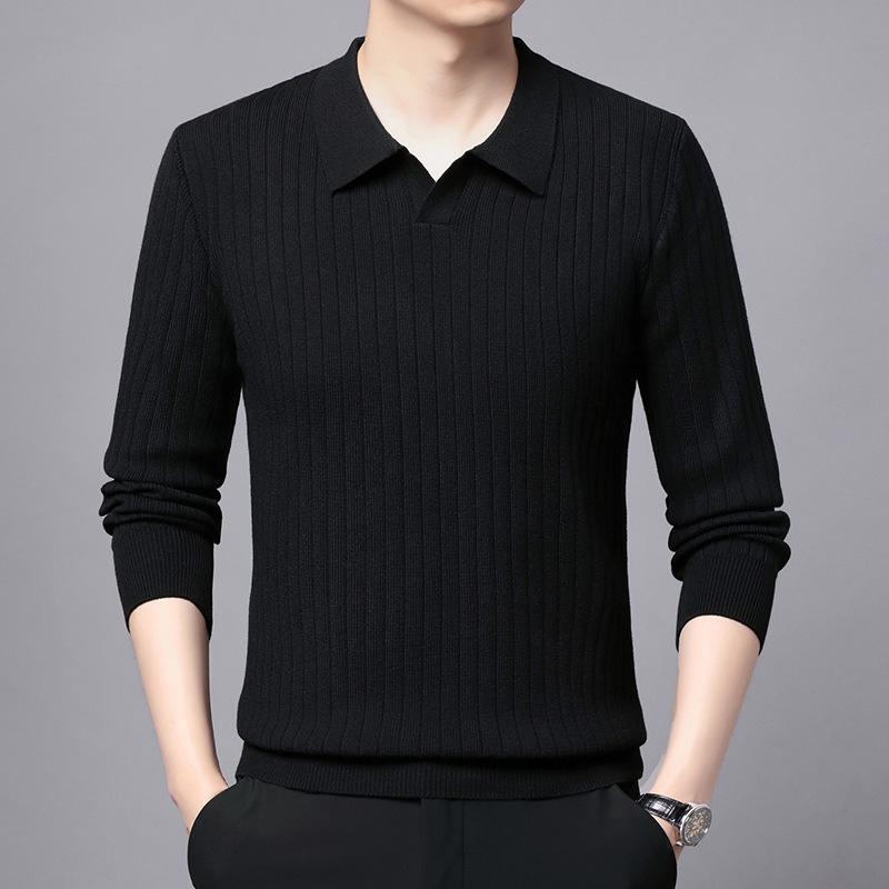 Autumn Winter 2025 Versatile Men's Knit Pullover Sweater - Long Sleeve Lapel Style for Casual Business Fashion