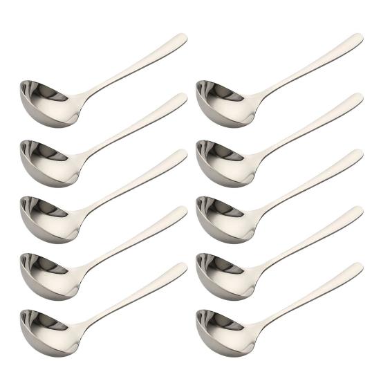 Servierlöffel aus Edelstahl mit langem Griff, moderner Esslöffel, rostbeständig, vielseitiges Küchenutensil für Suppe, Reis, Müsli