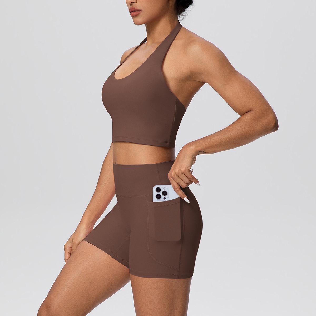 

Nude Halter Backless High-Waist Butt-Lift Pocket Shorts & Yoga Set Small
