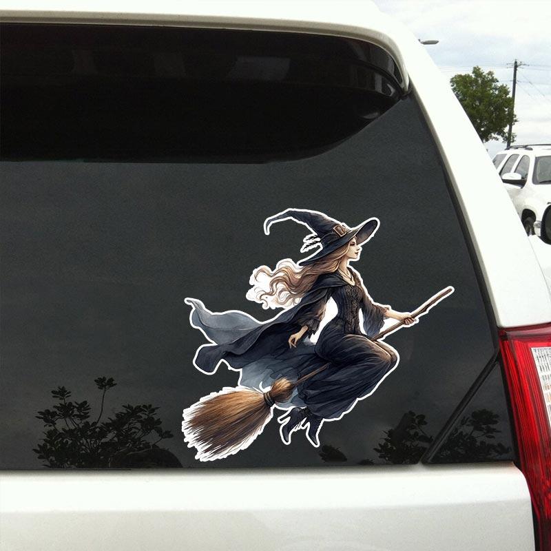Witch on a Broom Car Stickers Waterproof Vinyl Decals Auto Body Window Bumper Decor Motorcycle Helmet Stickers TM184