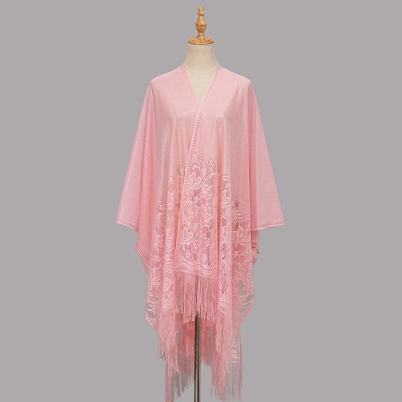 Autumn and Winter New Solid Color Lace Hollow Fringed Polyester Vest Long Elegant Women's Versatile Cheongsam Shawl
