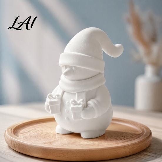 Cute Snowman Sculptures 3D Printed Figurine Holding Gift Boxes DIY Paintable Christmas Holiday Home Window Accents Ornament Winter Desktop