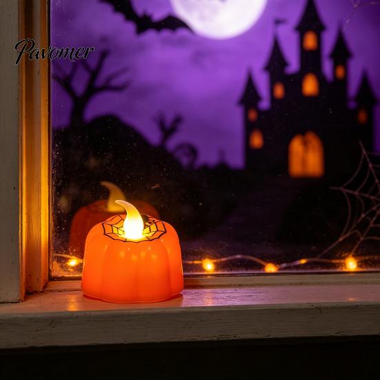 Reusable Holiday Scene Decorations 2Pcs Halloween Pumpkin Flameless Candles, Battery Operated LED Candle, Decorative Candles Atmosphere Lighting