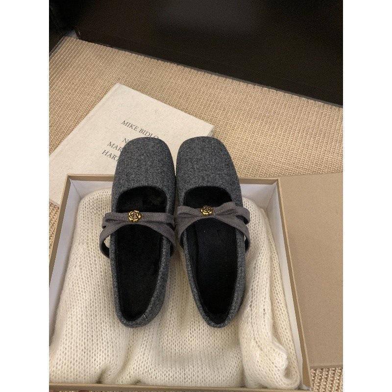 Xiaoxiangfeng Innenhöhererhöhung Mary Jane flauschige Schuhe Damen Jahres Schleife Samt Thermobaumwolle Einzelne Schuhe