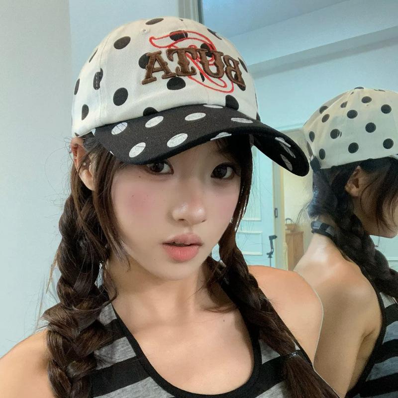 Polka Dot Embroidery Baseball Cap Children Spring and Summer Wide Brim Show Face Small Outdoor New Sunshade Cap