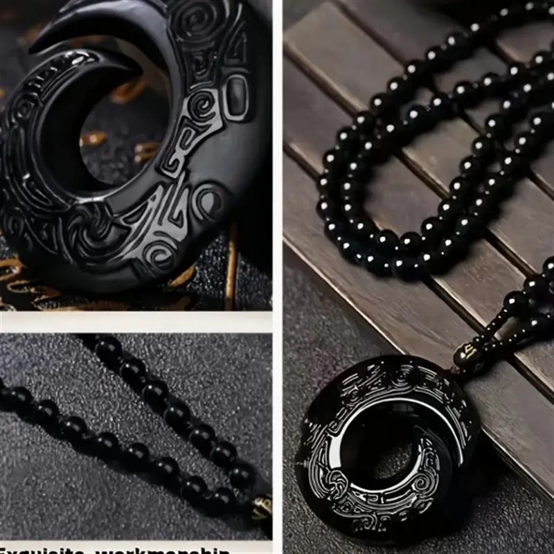 Přívěsek z černého obsidiánu: Elegantní design přírodního kamene pro muže