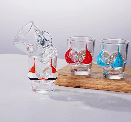 Hand Painted Pattern Glass Cup for Women, Small Wine Cup, Durable Human Bikini, Shot Glass