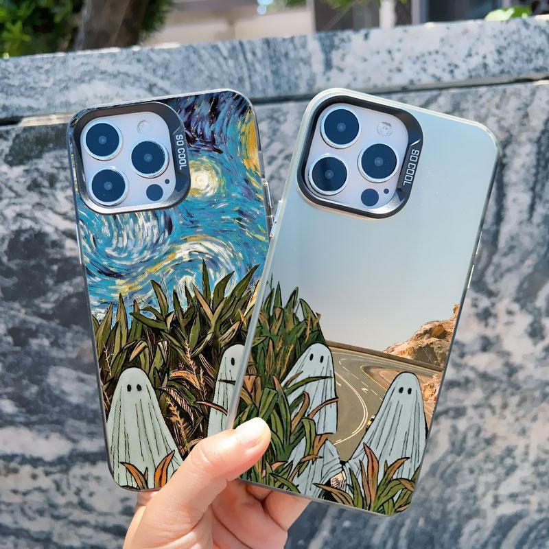 Case For iPhone 13 Mini 12 Pro Max 15 14 11 16 Pro Max Plus Aesthetic Cute Ghost Art Shockproof Matte Laser Back Covers