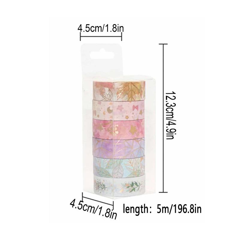 6 Rolls of Flower Bronzing Pattern Washi Tape Beautiful Washi Tape for Scrapbooking Study Stationery Decoration Learning Supplies