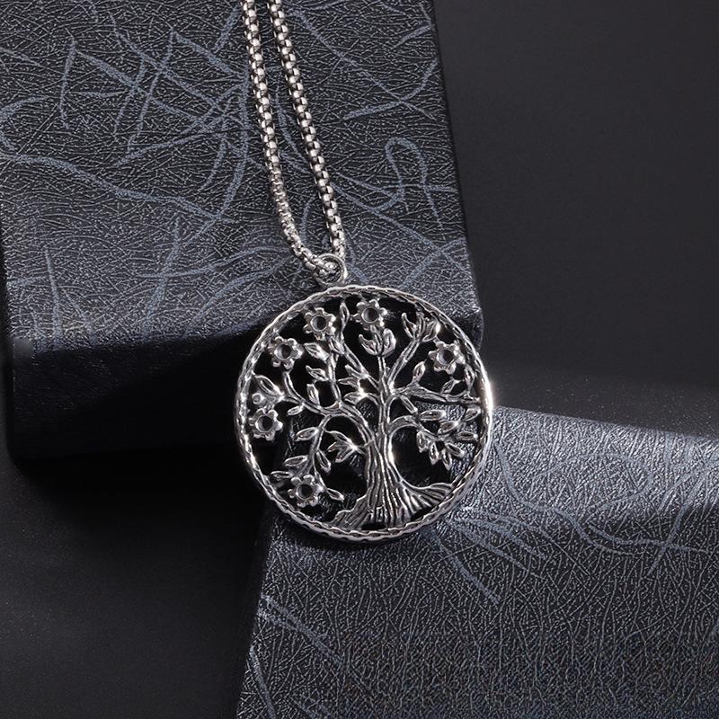 European and American Titanium Steel Tree of Life Pendant Trendy Gift Christmas Round Brand Necklace Stainless Steel