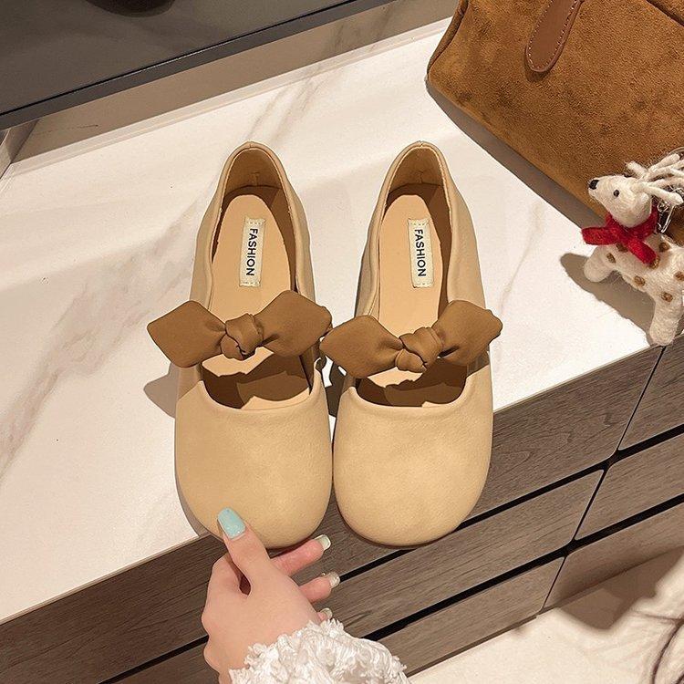 Zachte Platte Mary Jane Enkelschoenen Modieuze en Comfortabele Dames Lente Strik Ondiepe Mond Zachte Zool Bonenschoenen