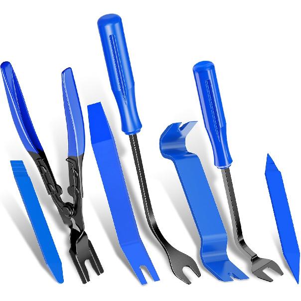 Aleric 7 Pieces Auto Trim Removal Tool Kit with Plastic Pry Tool and Fastener Clip Pilers Remover Tools for Car Body Upholstery Door Panel