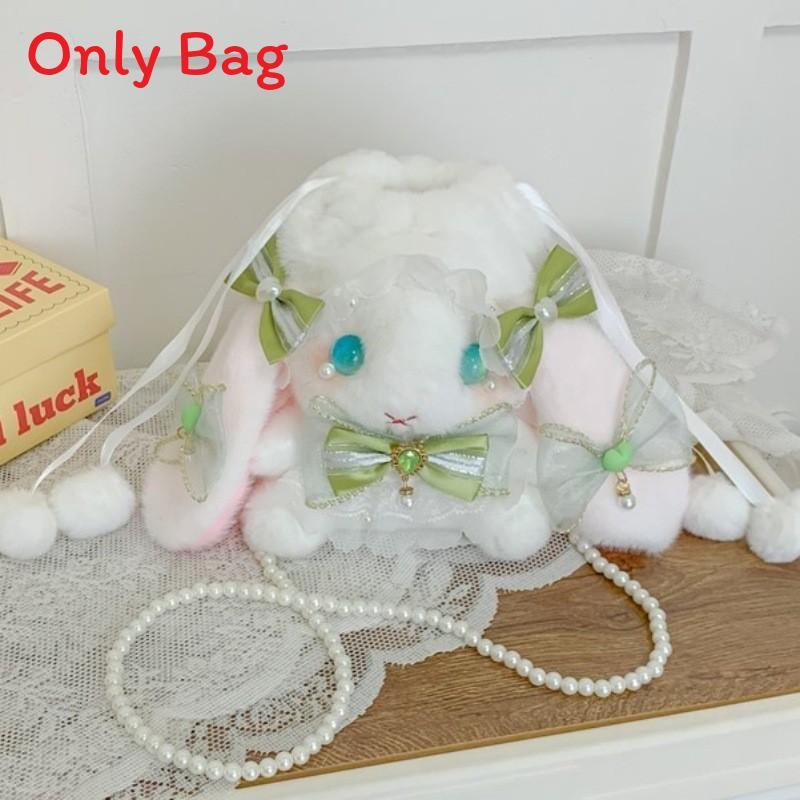 Japanese Lolita Bunny Plush Bag With Pearl Chain For Daily Fashion And Cute Storage