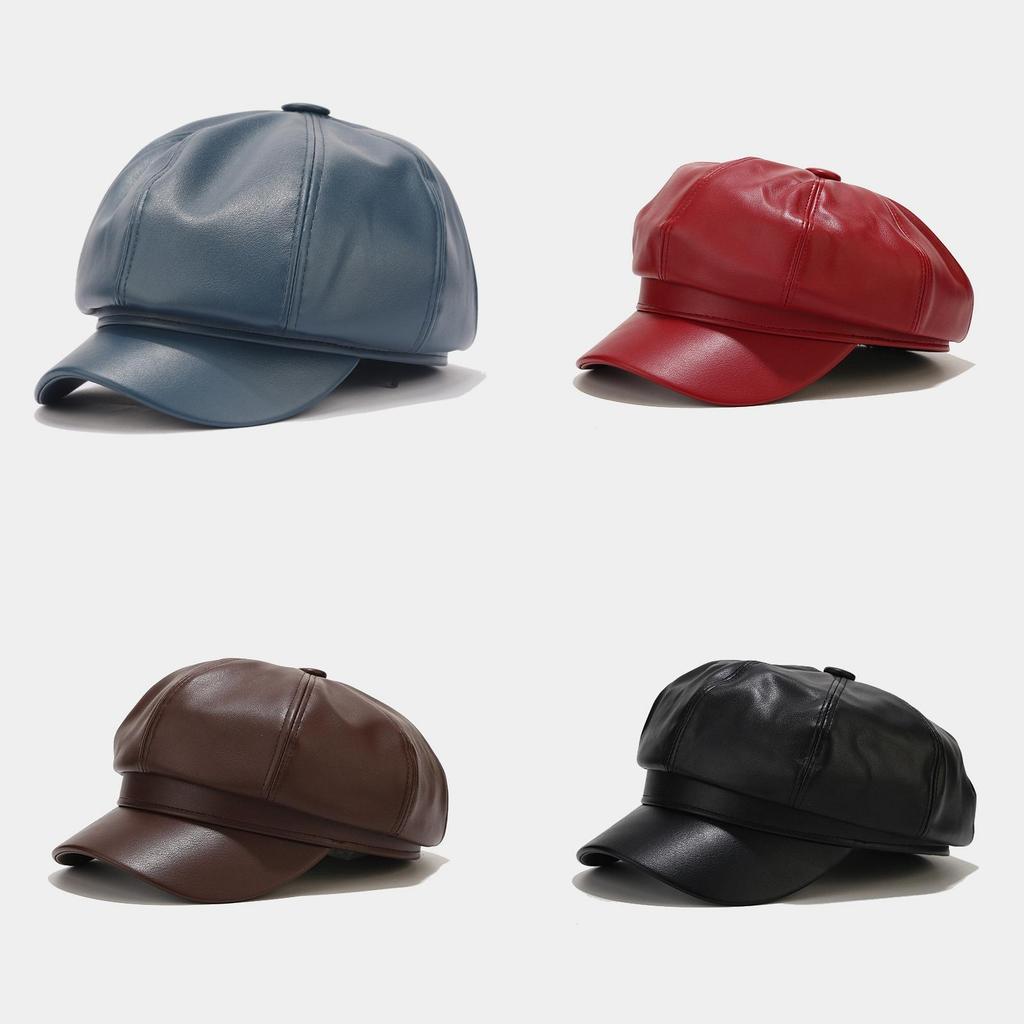 Korean Style Pu Leather Beret Hat For Women Winter Casual Sun Protection Fashion Accessory