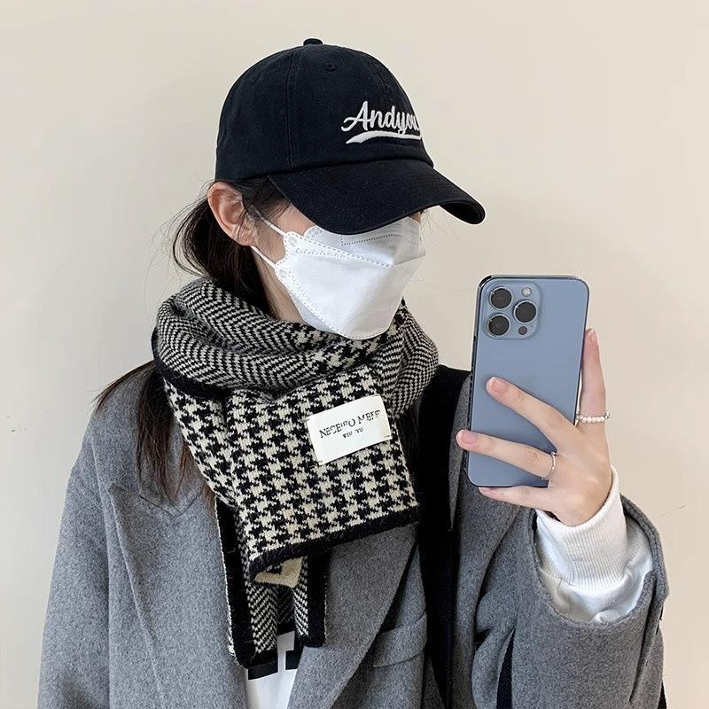 Korean Birthday Gift Knitted Christmas Red Scarf Women's Winter Warmth High-end Wool Plaid Scarf Men's Autumn