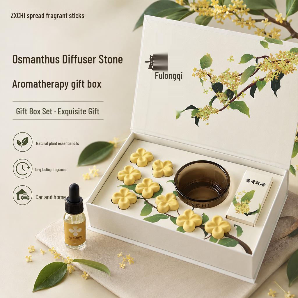 Osmanthus Aroma Stone Diffuser Gift Box - Flameless Scent Ornament for Bedroom or Home