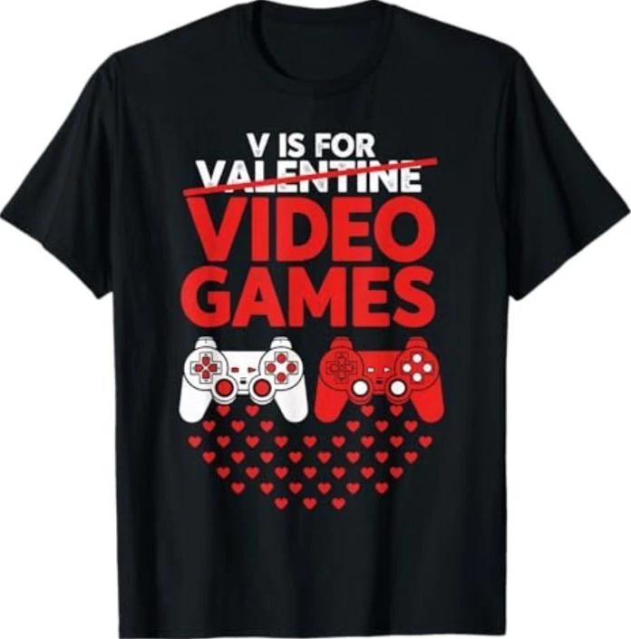V is for Video Games Valentines Gamer T-Shirt 4XL
