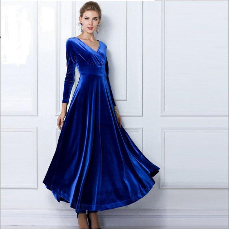 

2023 Women s Long Sleeve Dress Gold Velvet Dress Dress Blue 2XL
