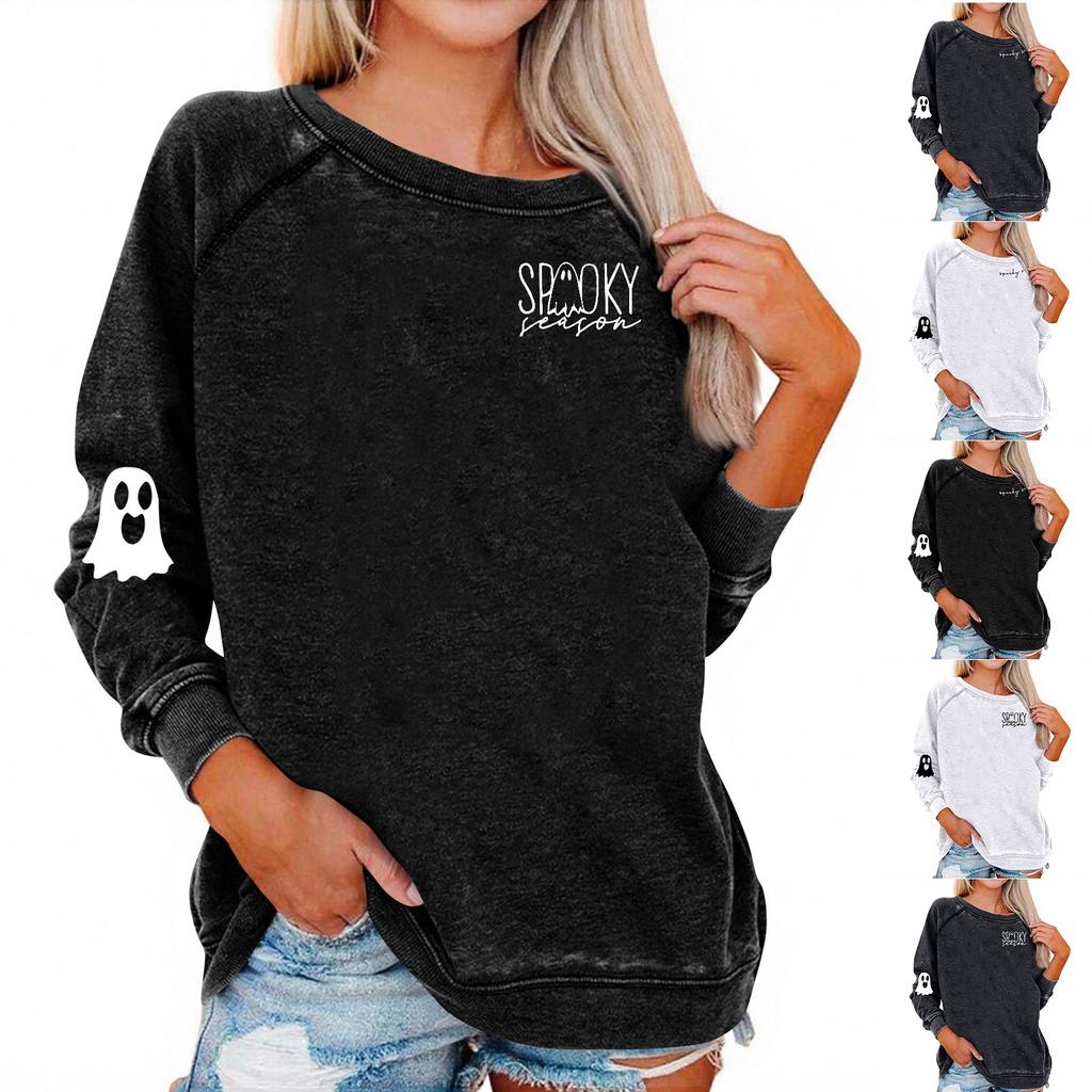 Women's Casual  Raglan O-neck Long Sleeve Halloween Print Top