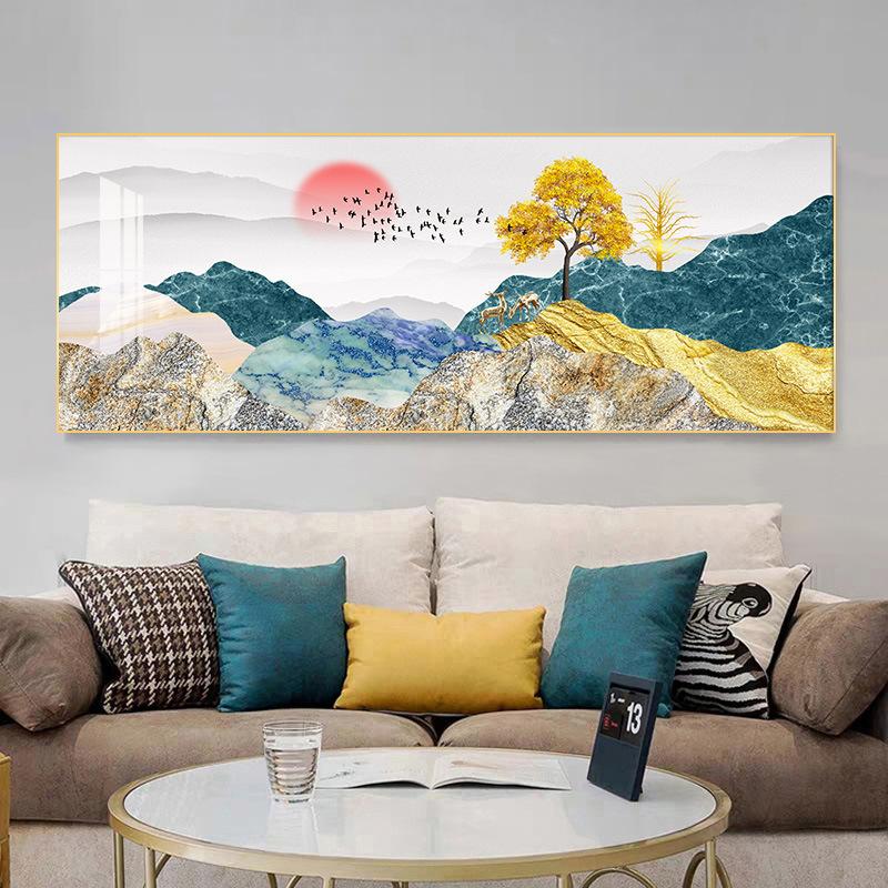 Chinese Golden Deer Rich Tree Canvas Painting Wall Art FengShui Mountain Landscape Stone Posters and Prints Living Room No Frame