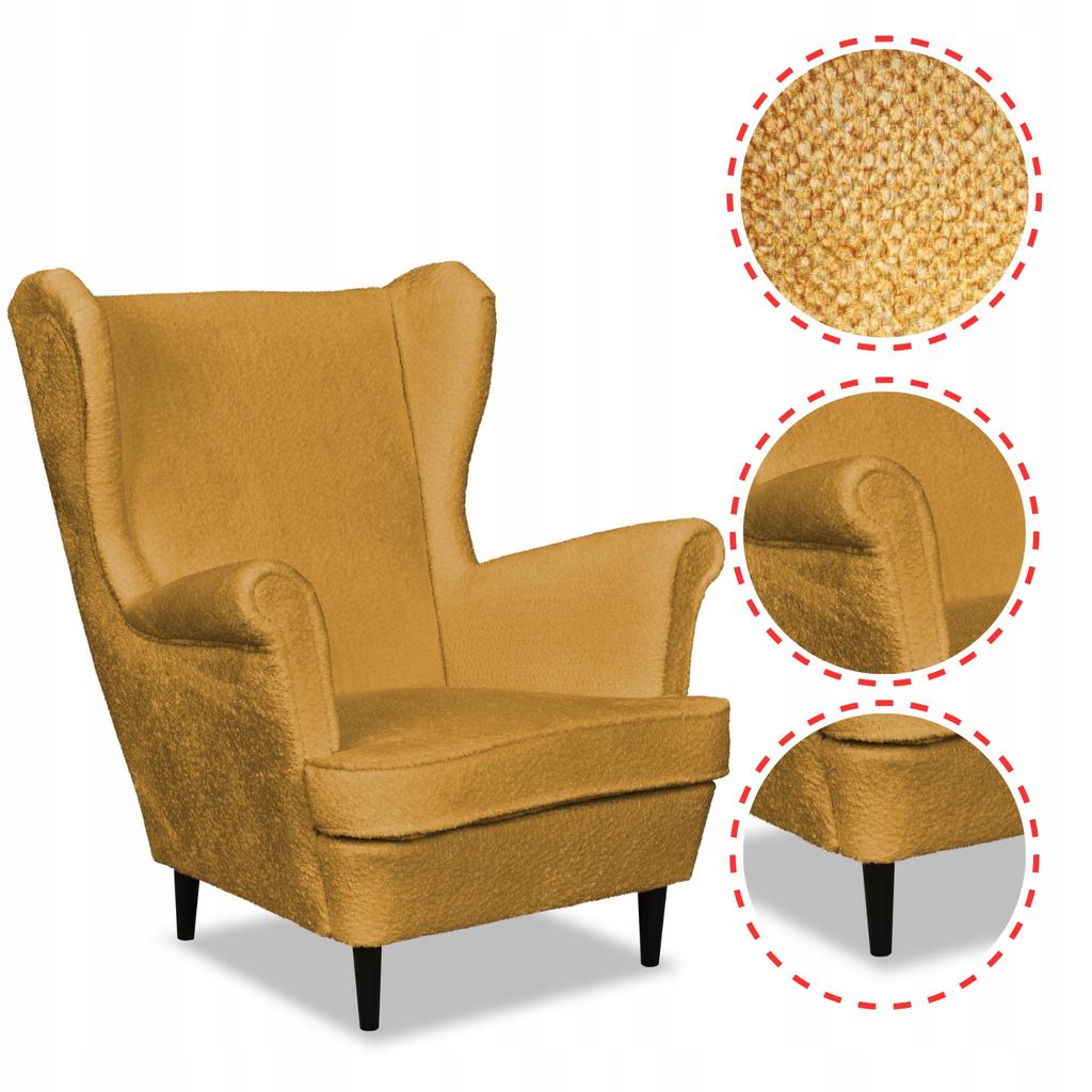 Bella Scandinavian Wing Chair Family Meble Gold Mustard Yellow Dark