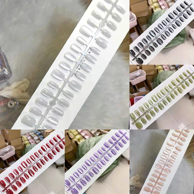 30Pcs Different Size Short Press On Nails Cat Eyes Decoration Wearable False Nails Full Cover Nail Tips Art High