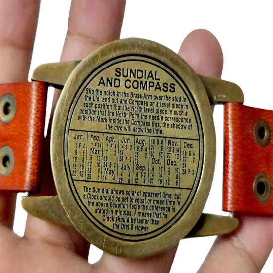 Steampunk mässingsarmbandsur med solur, Samlarobjekt nautiskt kompass, Julklapp för män