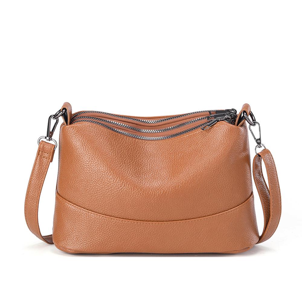 2024 Women's Luxurious Soft Leather Shoulder Bag with Multi-layer Zippers and Large Capacity