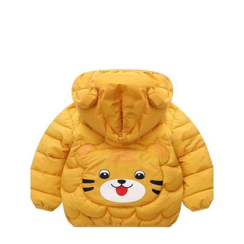 [Ciepła Kurtka Kreskówkowa] Ciepła Pikowana Kurtka Kreskówkowy Tygrys z Kapturem dla Dziecka | Odzież dla Małych Dziewczynek i Niemowląt na Jesień Zimę, Zapinany na Zamek Płaszcz z Wypełnieniem