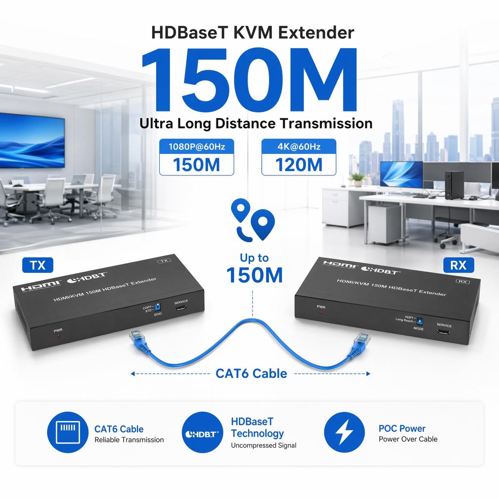 4K 60Hz 120M HDMI KVM Extender Over RJ45 Ethernet Cat6 Cable HDMI USB Extender Transmitter Receiver for Camera Mouse Keyboard