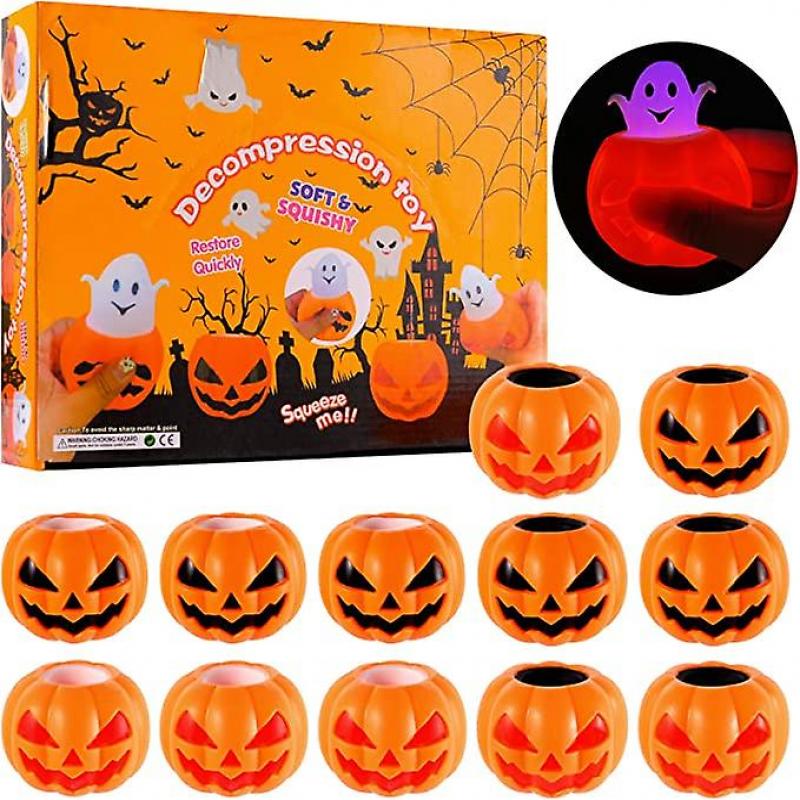 12pcs Halloween Toys, 12 Packas Pumpkin Toys, Led Glowing Ghost Relieve Stress Fidget Toys Pumpkin Stress Ball Halloween Party Favors Gift