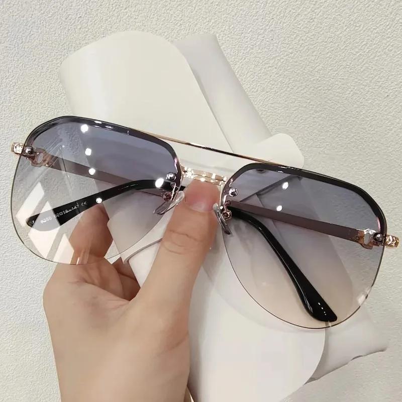 New Half Frame Double Beam Sunglasses for Men Women Luxury Driving Sun Glasses UV Protection