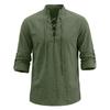 Men's Cotton-Linen Drawstring Collar Long-Sleeve Top Men's Casual Stylish Long-Sleeve Shirt