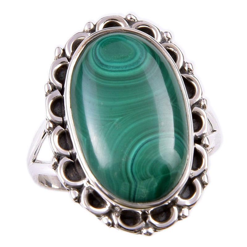 Anillo de plata de ley maciza 925 con piedra preciosa de malaquita natural, tamaño 10 n2h52