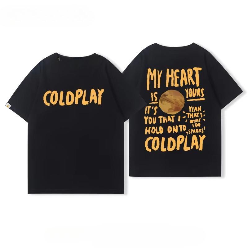 Classic Coldplay Summer Men s and Women s Short-sleeved T-shirt Rock Punk High Street Retro Hip Hop Streetwear Oversized Tshirt Casual Clothing S разноцветный